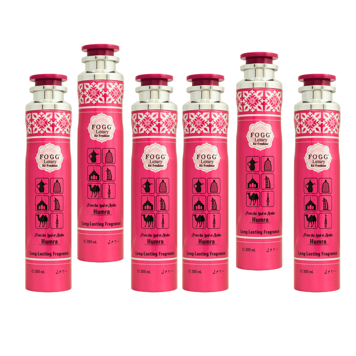 Fogg Humra Air Freshener 300ml 6-Piece Set | Long Lasting Room Spray Bundle | Oriental Floral Woody Home Fragrance Pack
