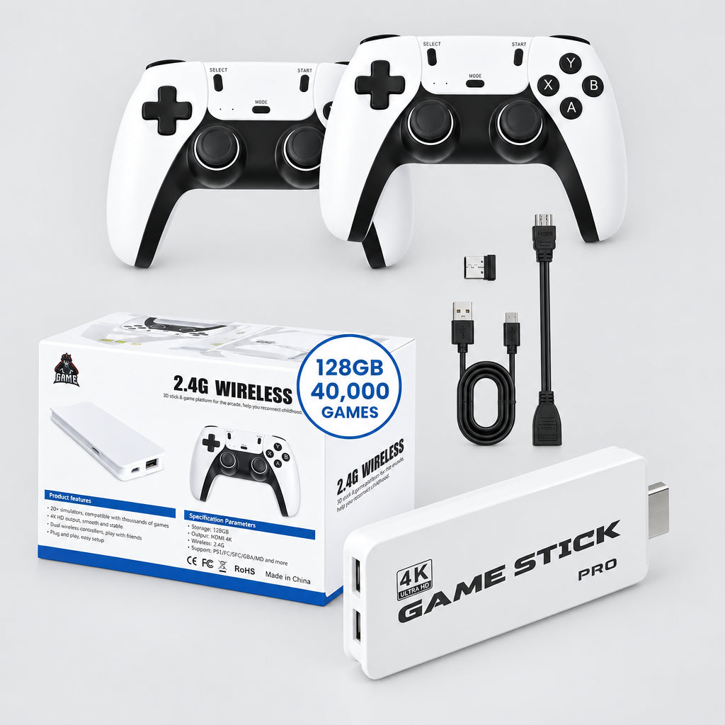 M15 Pro Android TV Game Stick, Retro game Console com with Dual Wireless Controllers for TV Family Party Entertainment