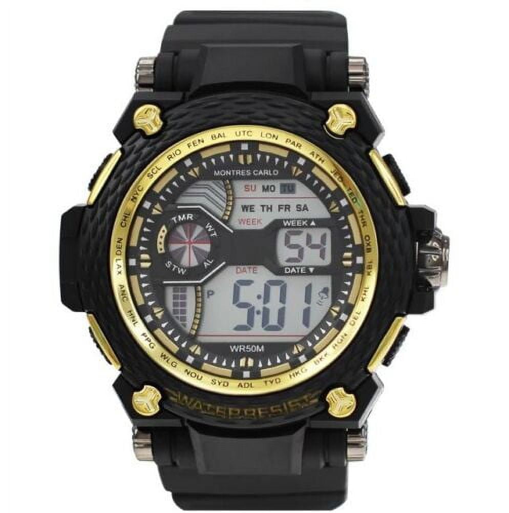 54mm Men's Military Alarm Army Water Resistant Sport Women Digital Quartz Watch (Black/Gold)
