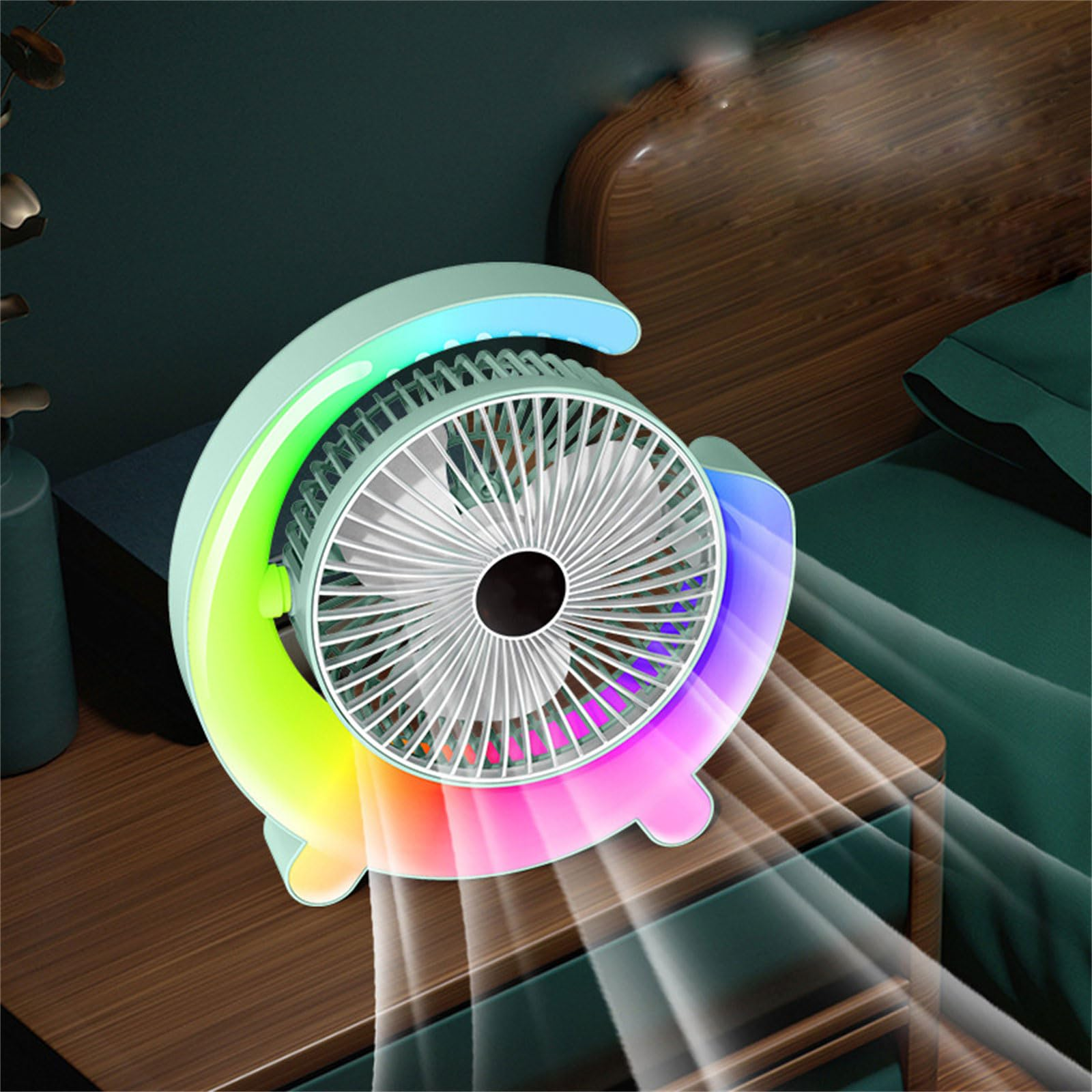 Plastic Electric Table Fan – USB Small Desk Fan with Colorful Light & Adjustable Speed for Office, Room, or Dorm