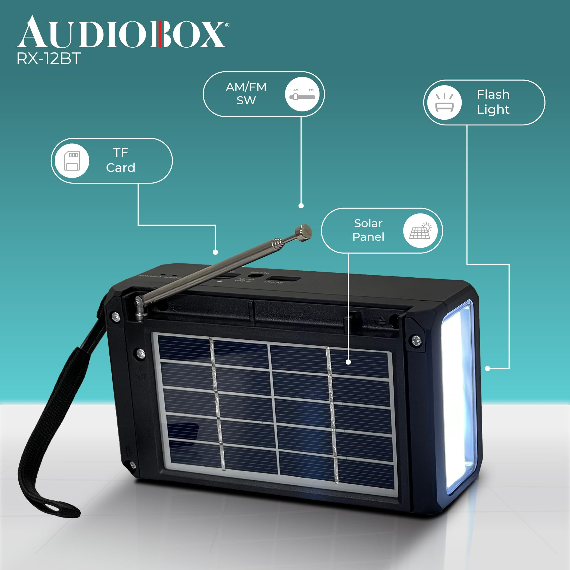 Audiobox RX-12BT Solar Multiband Emergency Radio – Bluetooth & Hand Crank