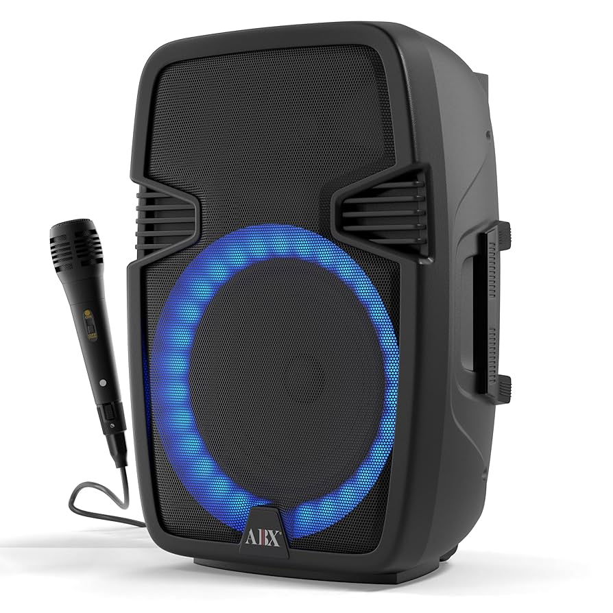 Audiobox ABX-160R 15-Inch Portable Bluetooth PA Speaker System with Karaoke Mic – Powerful Sound & LED Lights