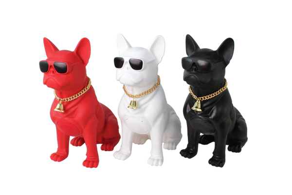 Max Power Wooof Bulldog Style Bluetooth Speaker System MD566 – Big Size with Glasses & Dog Collar Chain – FM Radio – Red Color
