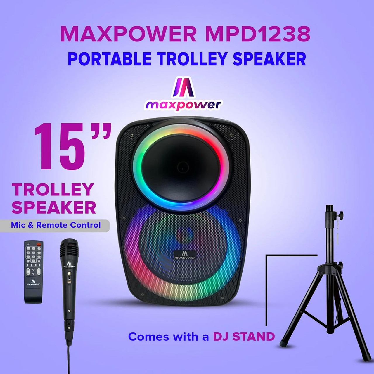 Max Power MPD1238 Karaoke Speaker – Portable PA System with Wired Mic - Image 2